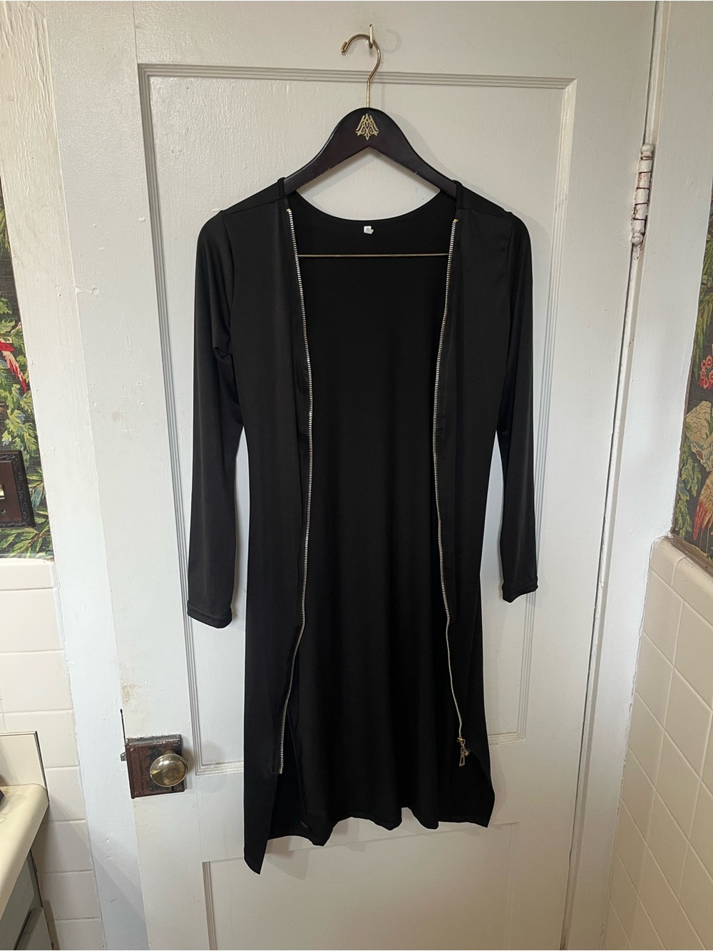 EUC Black Long Sleeve Full Zip Front Dress Cardigan Duster Whimsigoth S
